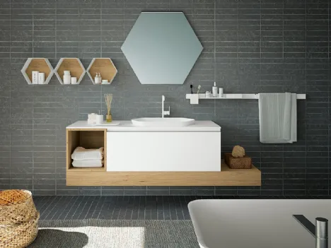 Mobile da Bagno sospeso in vetro acidato e Rovere Modulo 08 di Archeda